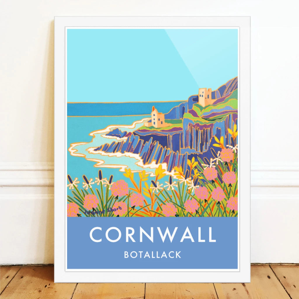 Botallack Tin Mines Art Prints of Cornwall by Cornish Artist Joanne Short. Vintage Style Poster Print Art for Homes. Cornwall Art Gallery Joanne Short
