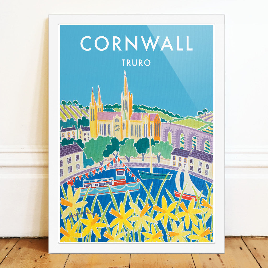 Truro City Art Print by Cornish Artist Joanne Short. Cornwall Art Gallery, Vintage Style Poster Prints of Cornwall.