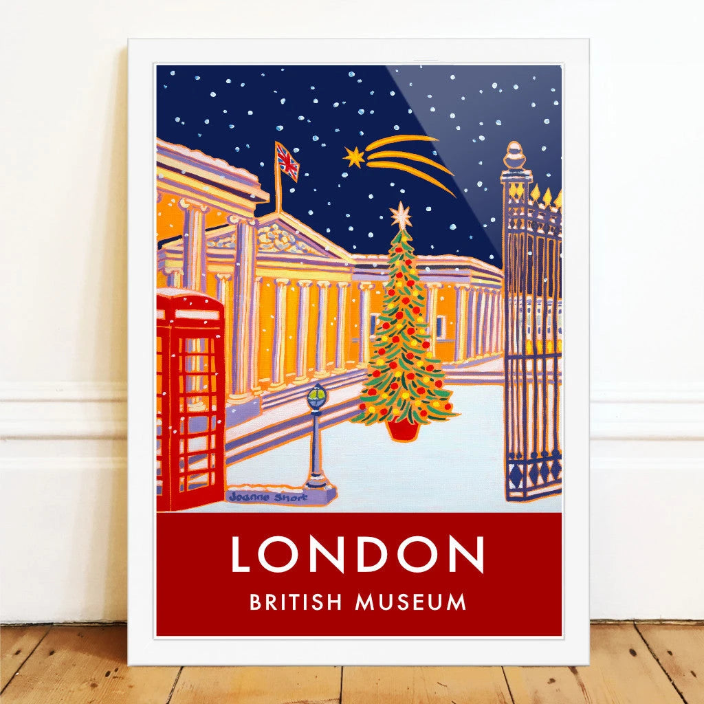 Vintage Style Travel Art Poster Print by Joanne Short of The British Museum, London. Christmas. Joanne Short