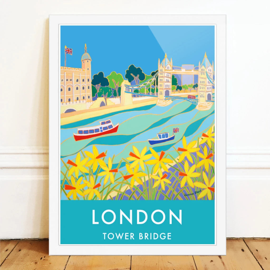 Vintage Style Travel Art Poster Print by Joanne Short of Tower Bridge, London Joanne Short