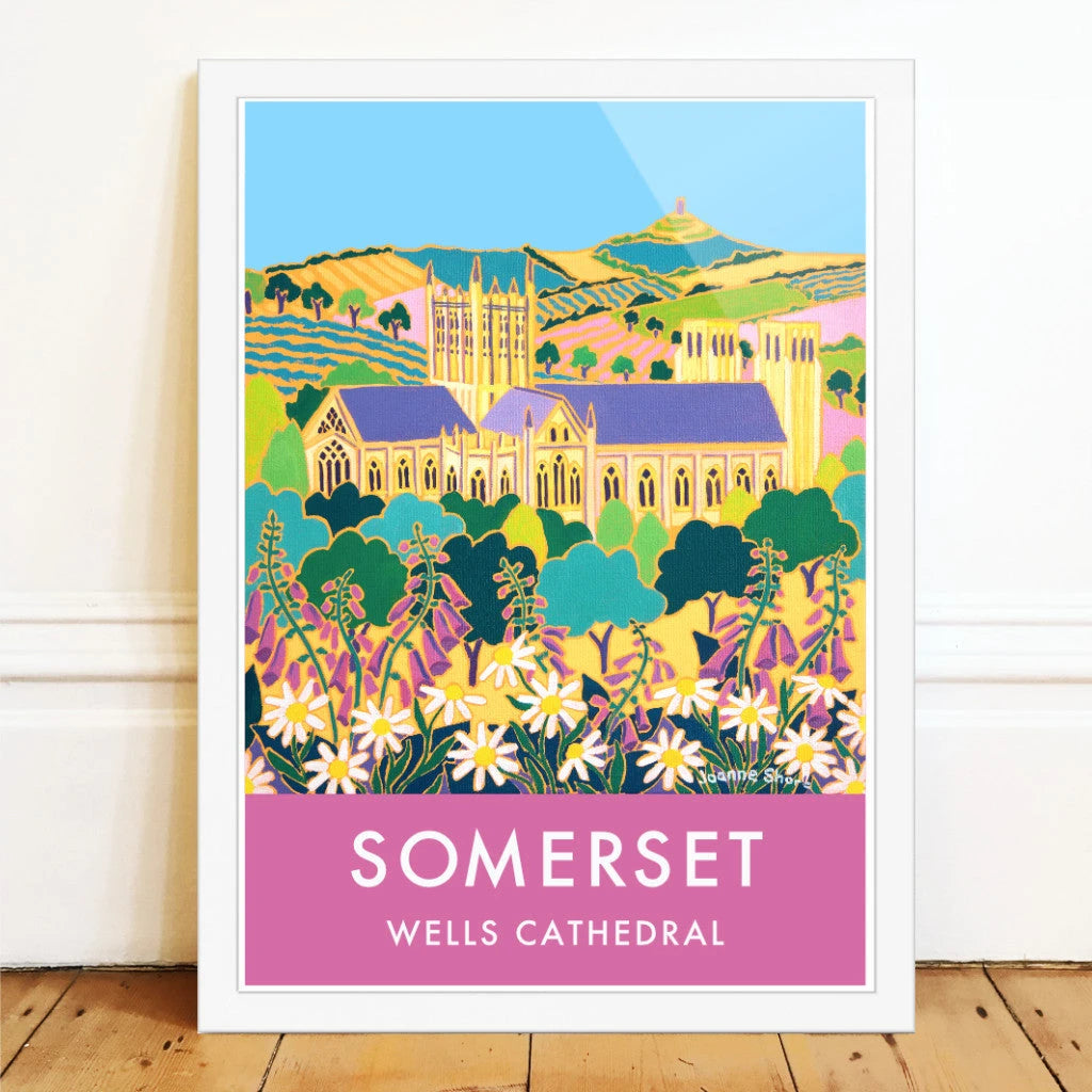 Vintage Style Travel Garden Art Poster Print by Joanne Short of Wells Cathedral, Somerset Joanne Short
