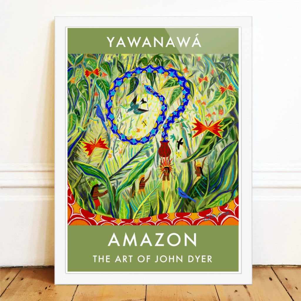 Vintage Style Jungle Poster Art Print by John Dyer. Healing Shaman. Amazon Rainforest Spiritual Snakes and Butterflies. Animal Art Prints John Dyer