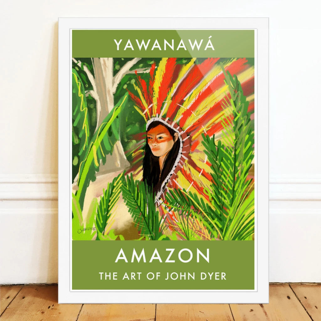 Vintage Style Jungle Wall Art Poster Print by John Dyer. Amazon Rainforest Yawanawá Girl John Dyer