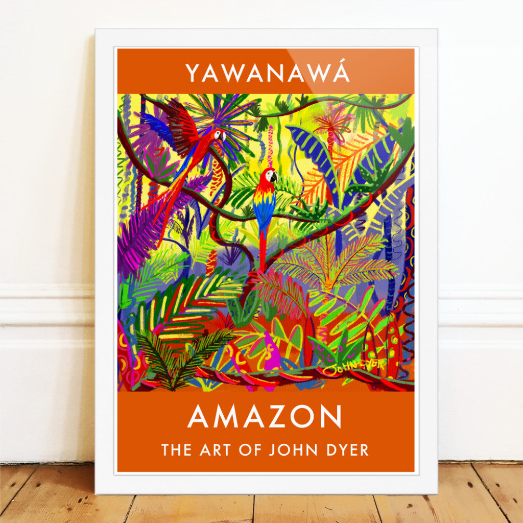 Vintage Style Jungle Wall Art Poster Print by John Dyer. Amazon Rainforest Jungle Parrots