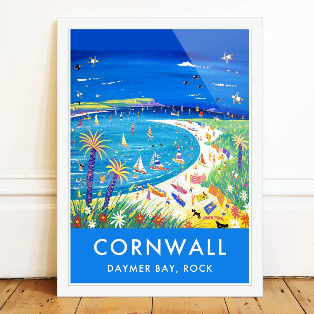 Daymer Bay Beach, Rock. Art Prints of Cornwall by Cornish Artist John Dyer. Cornwall Art Gallery, Vintage Style Posters. John Dyer
