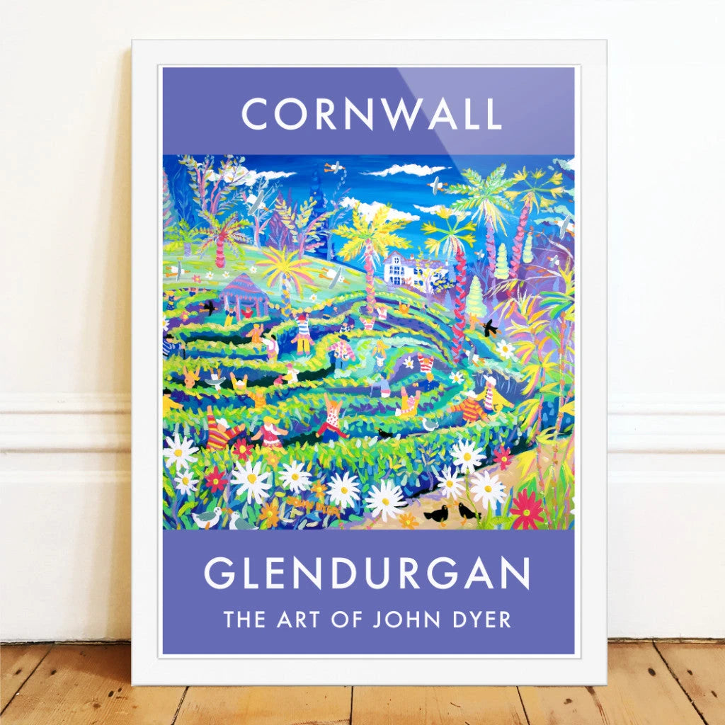 Vintage Style Seaside Travel Art Poster Print by Cornish Artist John Dyer of Glendurgan Garden, Cornwall John Dyer
