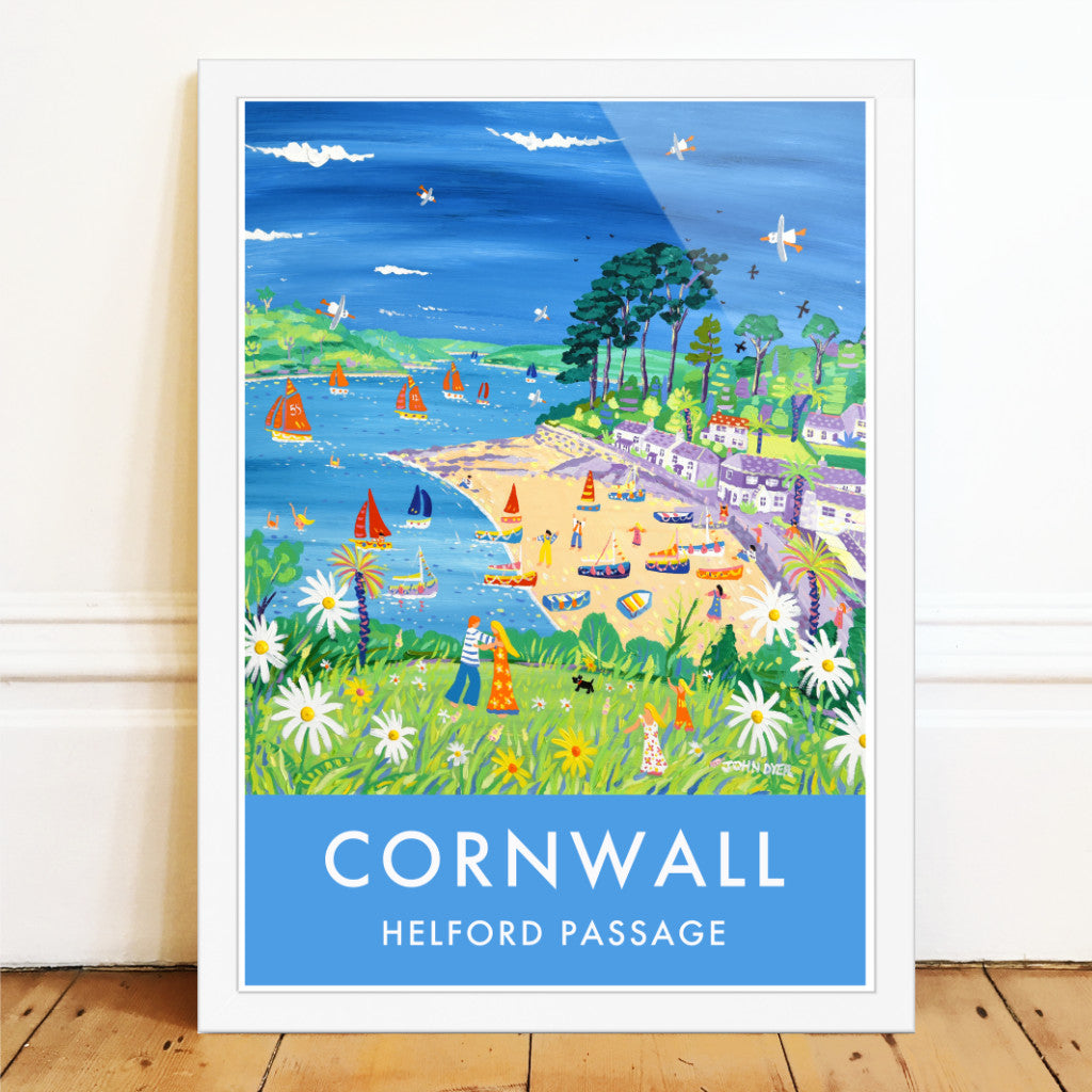 Helford Passage Art Prints of Cornwall by Cornish Artist John Dyer. Vintage Style Poster Print Art for Homes. Cornwall Art Gallery
