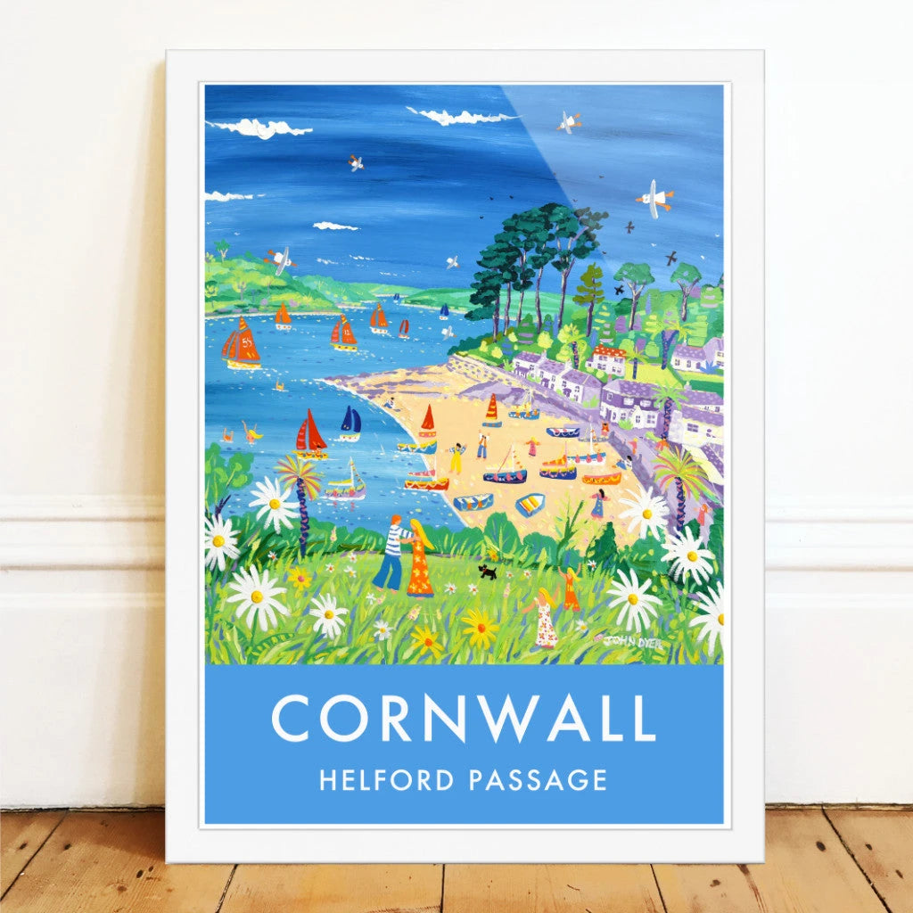 Helford Passage Art Prints of Cornwall by Cornish Artist John Dyer. Vintage Style Poster Print Art for Homes. Cornwall Art Gallery John Dyer
