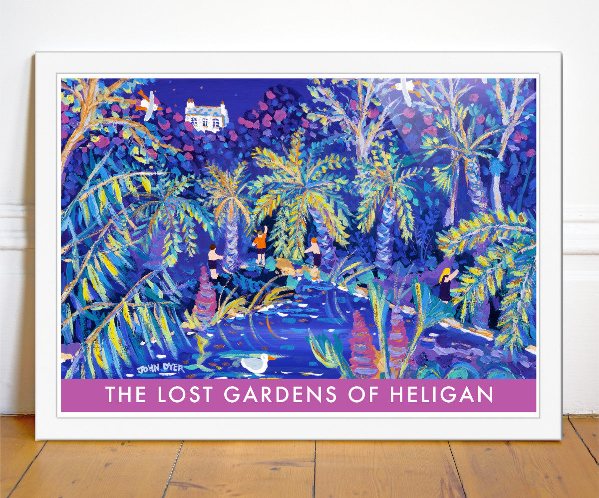 Pinks and blues create a magical feel to this John Dyer fine art poster print of the Lost Gardens of Heligan in Cornwall. Bamboo, gunnera, tree ferns, palms & rhododendrons create a really special image of this world famous garden. Available unframed or framed in a range of popular sizes and ready to hang on your wall.