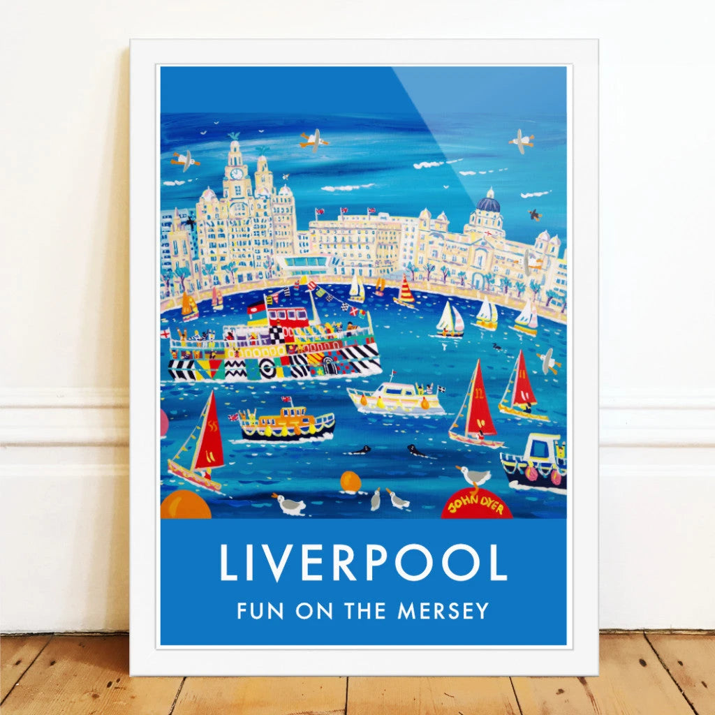 Vintage Style Travel Wall Art Poster Print by John Dyer. Fun on the Mersey, Liverpool John Dyer