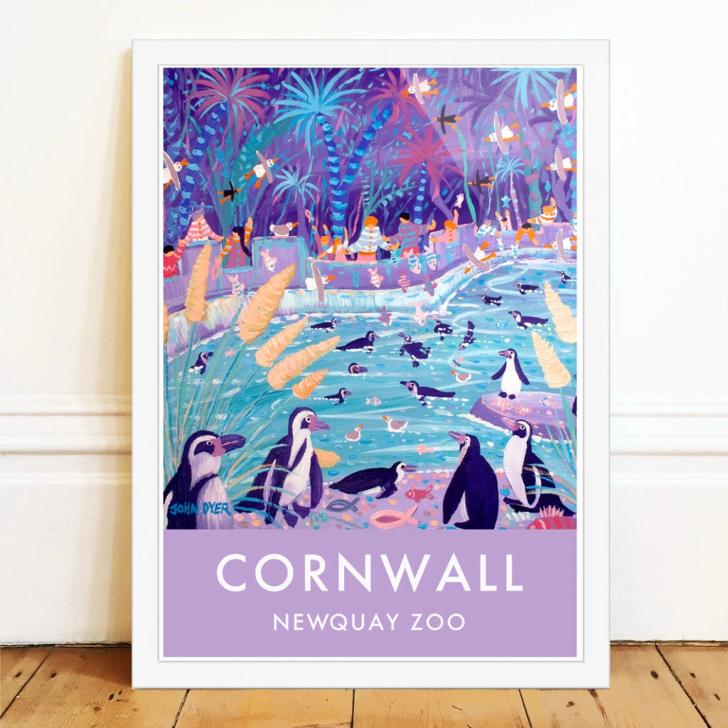 Vintage Style Penguin Pool Poster Art Print by John Dyer. Purple Penguin Party Newquay Zoo. Animal Art Prints John Dyer