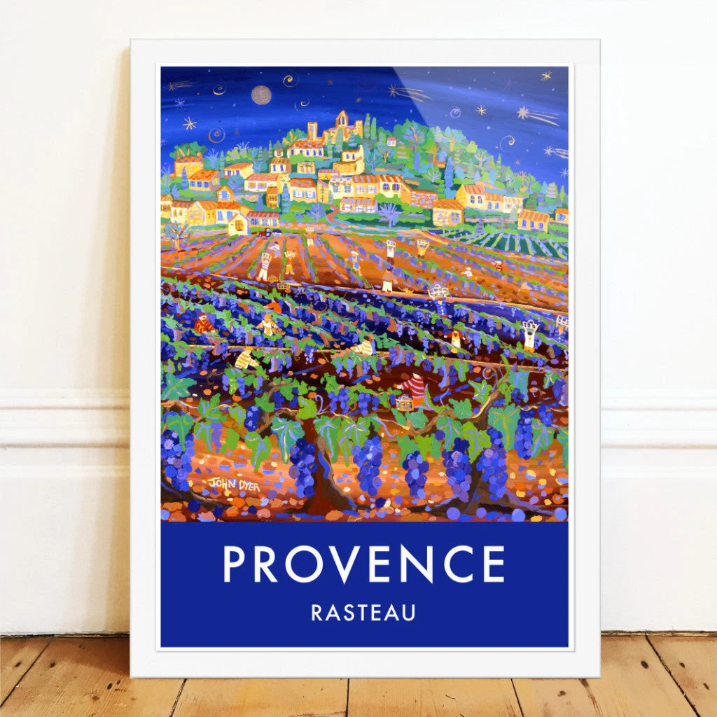 French Wall Art Poster Print of the Rasteau Grape Harvest in Provence by artist John Dyer. French Art Gallery John Dyer