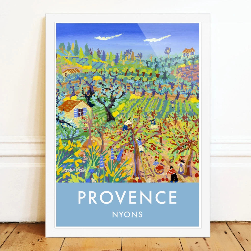 Cherry Pickers, Nyons, Provence, France. Vintage Style Travel Poster by John Dyer. French Art Gallery John Dyer