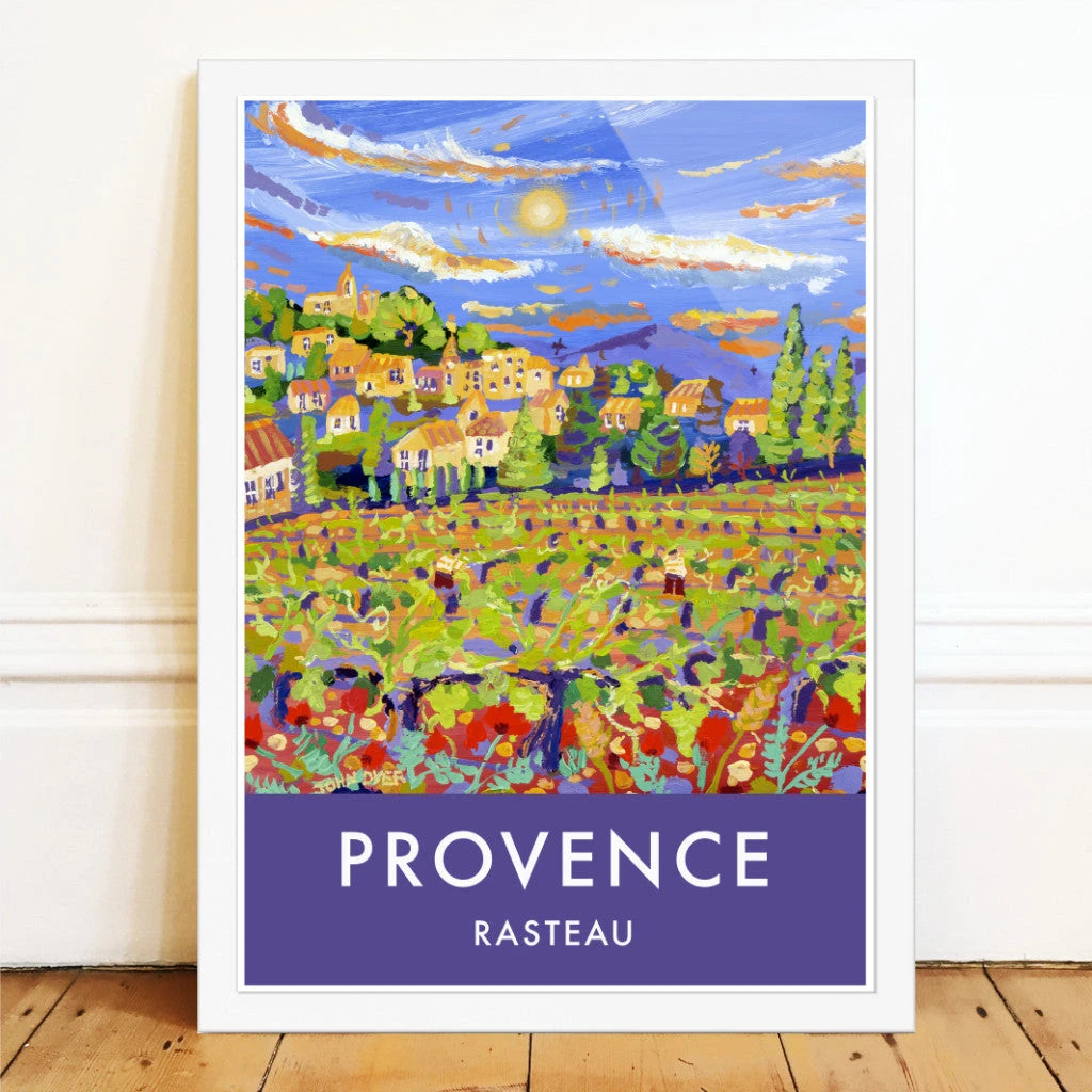 Rasteau, Provence, France. Sunset Vineyard. Vintage Style Travel Poster Print by John Dyer