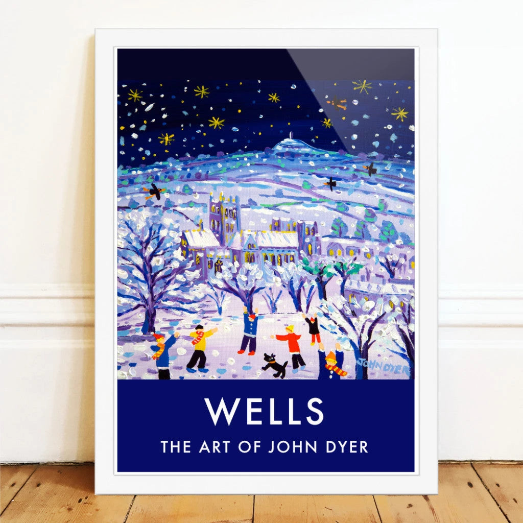 Vintage Style Travel Wall Art Poster Print by John Dyer of Wells in the Snow. Somerset Art Gallery John Dyer