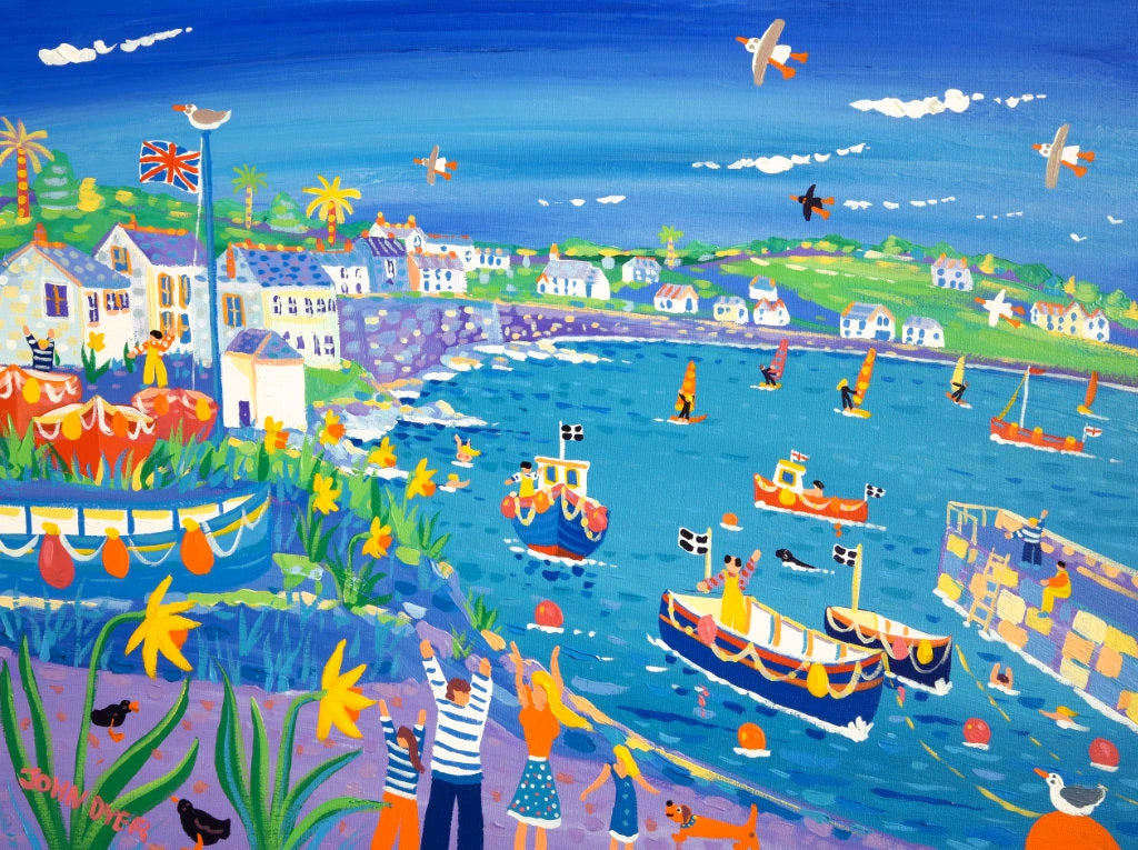 John Dyer Painting. Exploring the Harbour, Coverack. 18 x 24 inches acrylic on canvas John Dyer