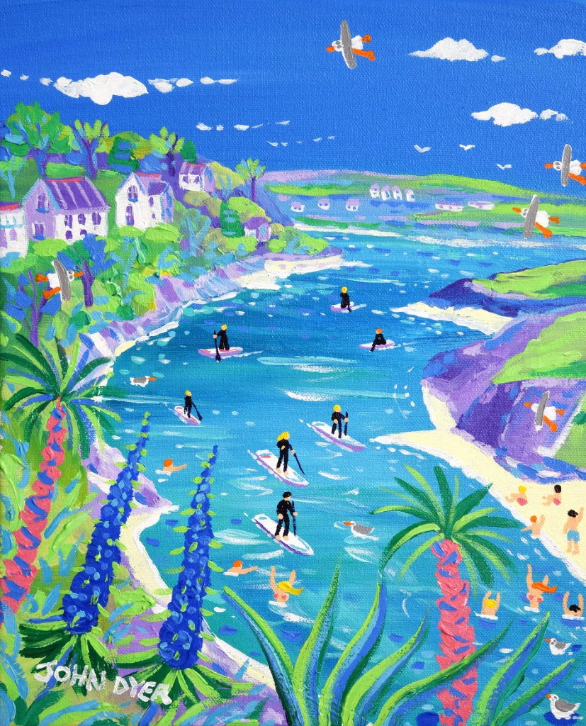 John Dyer Painting. Paddleboarding down the Gannel Estuary.
12 x 10 inches, acrylic on canvas John Dyer