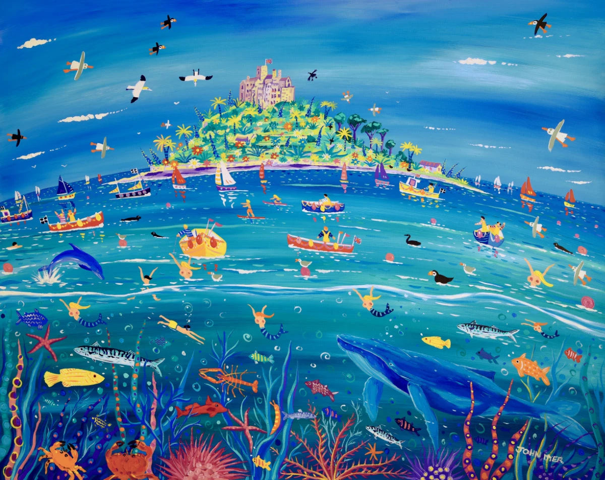 'Underwater Wonders, Mount’s Bay', 48 x 60 inches acrylic on canvas. Paintings of Cornwall by Cornish Artist John Dyer. Cornwall Art Gallery John Dyer