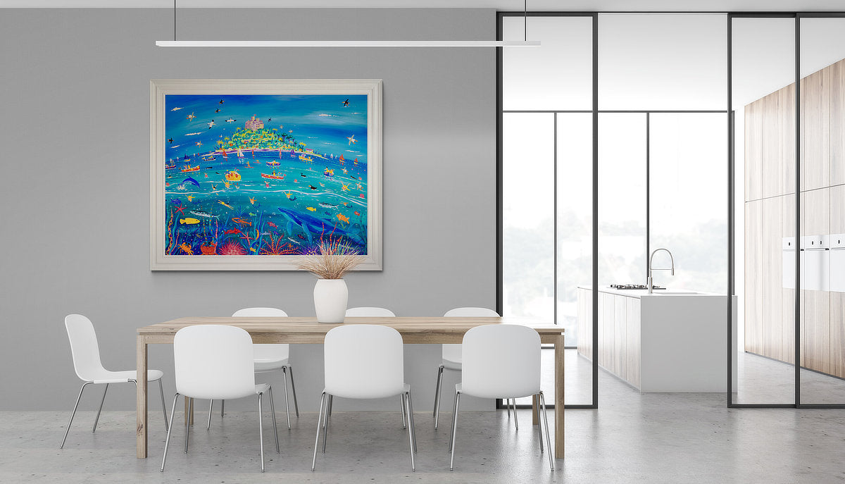 'Underwater Wonders, Mount’s Bay', 48 x 60 inches acrylic on canvas. Paintings of Cornwall by Cornish Artist John Dyer. Cornwall Art Gallery