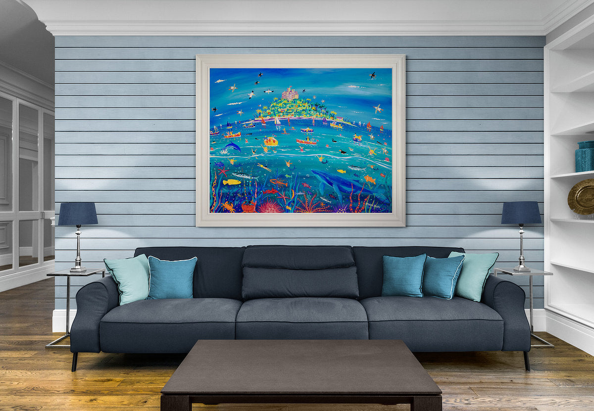 'Underwater Wonders, Mount’s Bay', 48 x 60 inches acrylic on canvas. Paintings of Cornwall by Cornish Artist John Dyer. Cornwall Art Gallery