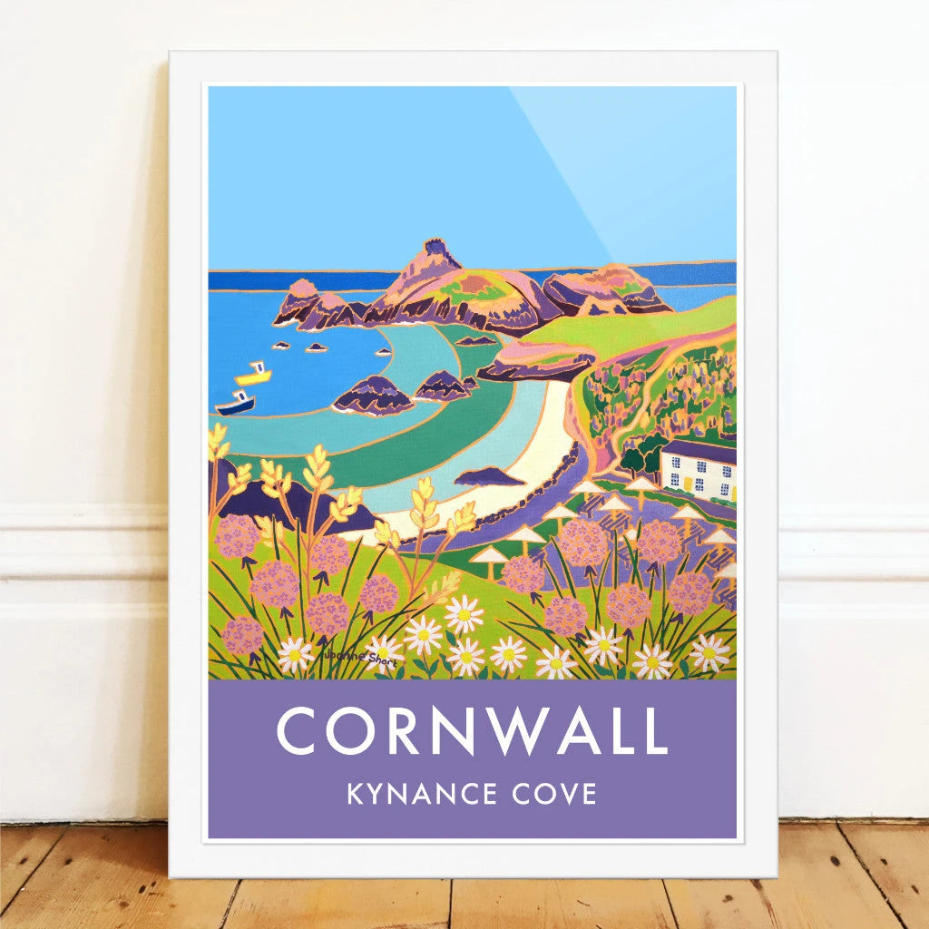 Vintage Style Travel Wall Art Poster Print of Kynance Cove Beach by Cornish Artist Joanne Short