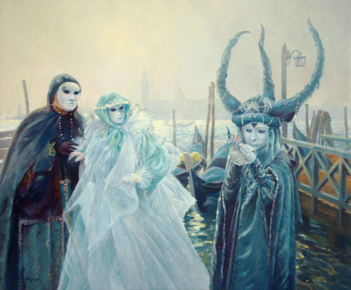 'Magical Carnival Morning. Venice', 20 x 24 inches original art oil on canvas. Paintings of Italy by Artist Ted Dyer from our Cornwall Art Gallery