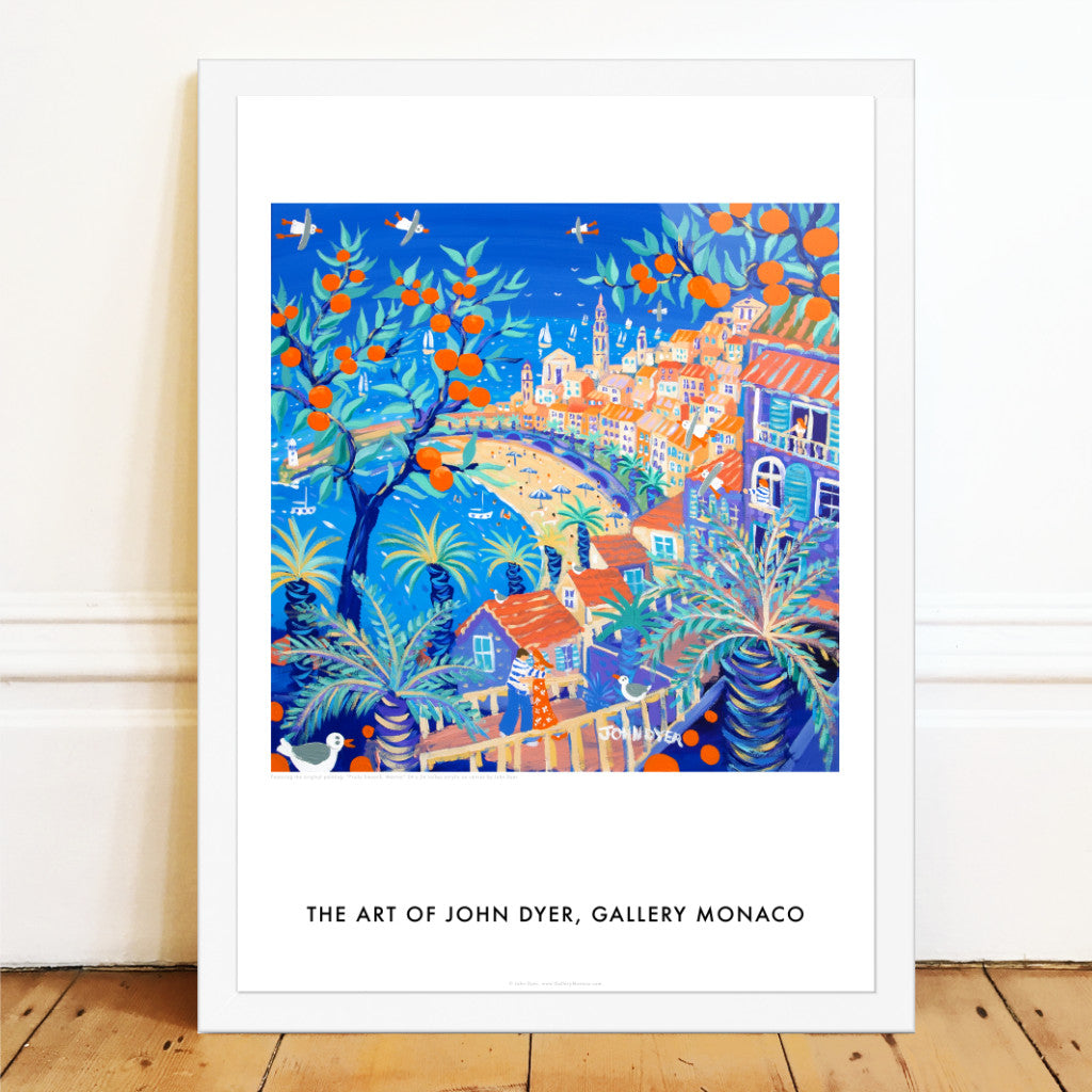 John Dyer French Wall Art Poster Print of the Old Town, Menton, South of France. French Art Gallery.