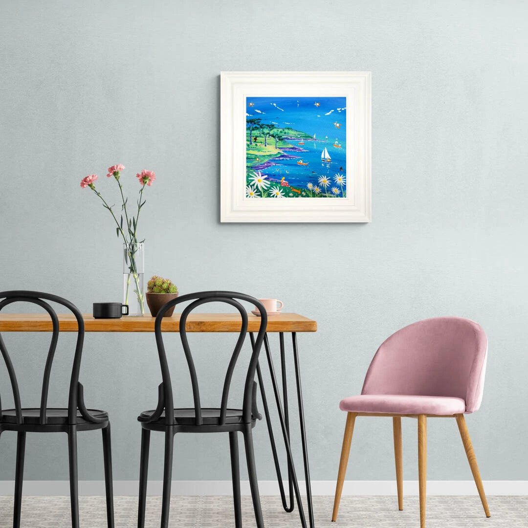 'View to the Lighthouse, Roseland Peninsula', 18x18 inches acrylic on canvas. Cornwall Painting by Cornish Artist John Dyer. Cornish Art from our Cornwall Art Gallery John Dyer