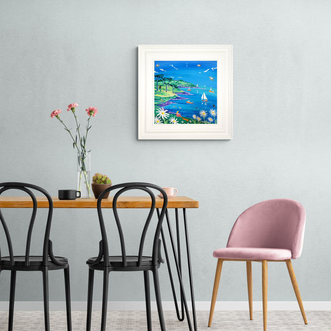 'View to the Lighthouse, Roseland Peninsula', 18x18 inches acrylic on canvas. Cornwall Painting by Cornish Artist John Dyer. Cornish Art from our Cornwall Art Gallery