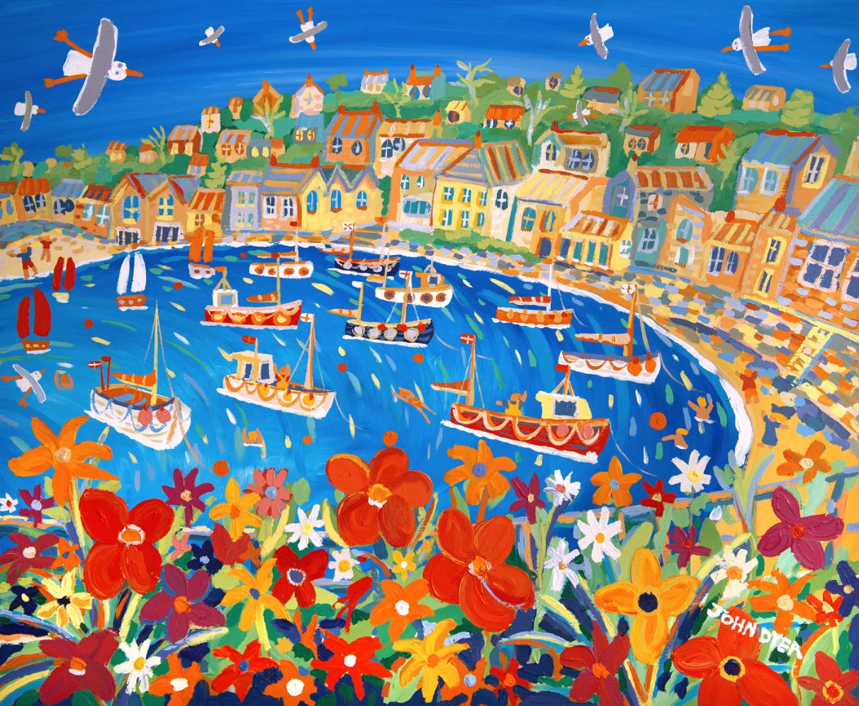 John Dyer Painting. Bright Summer Flowers, Mousehole John Dyer