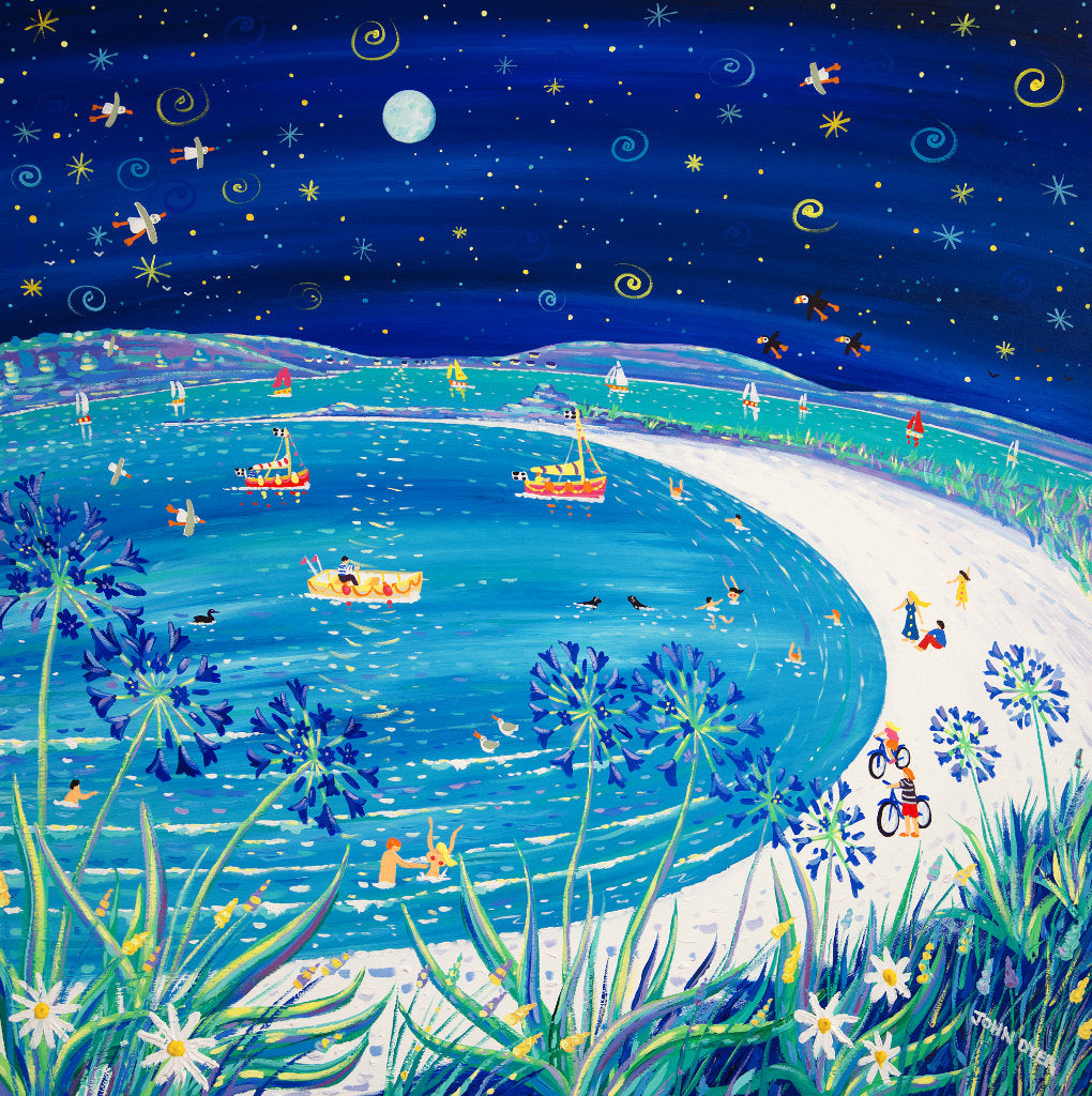 Cornwall Art Gallery Original Painting by John Dyer. Full Moon over Pentle Bay, Tresco.
100 x 100 cm, acrylic on canvas