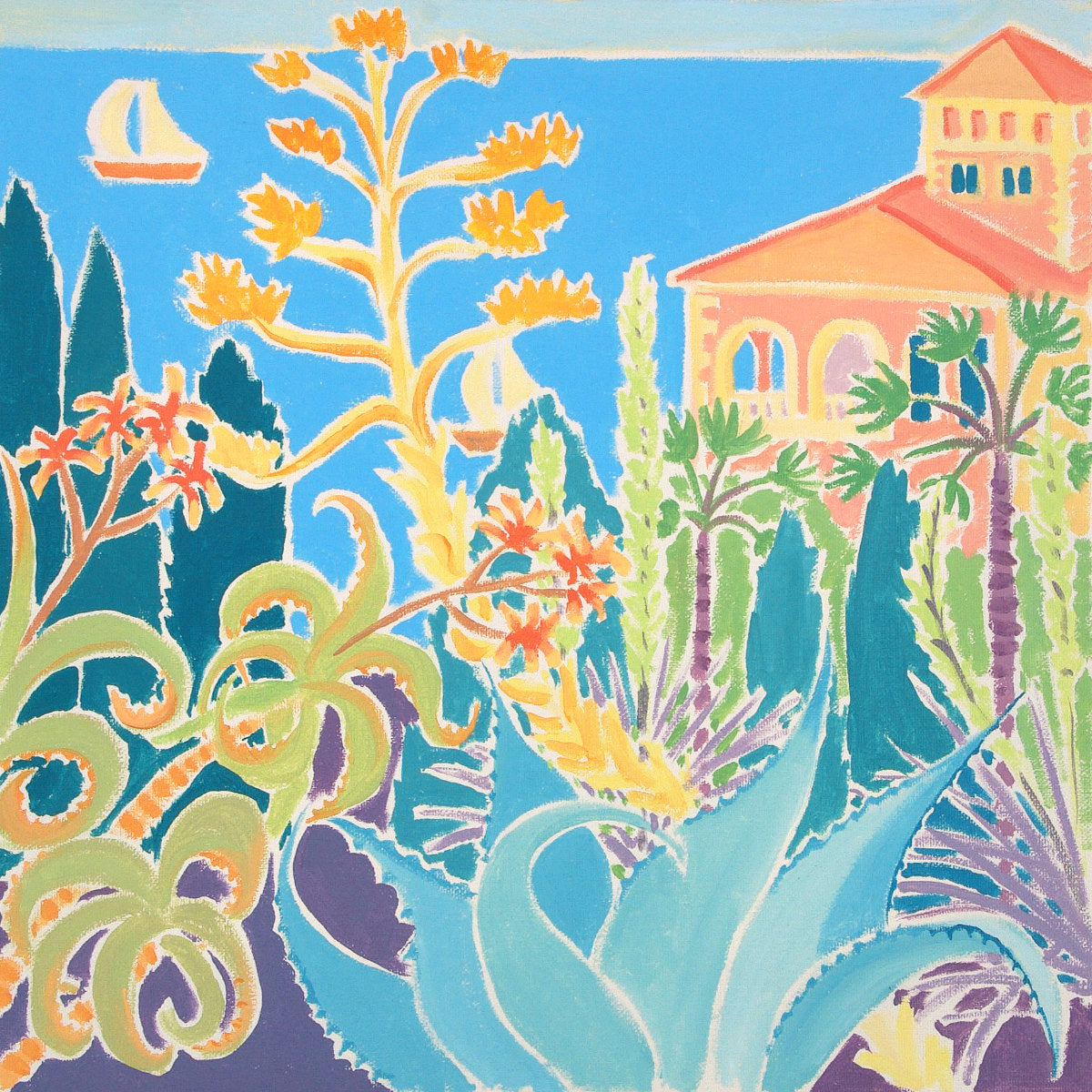 Original Painting by Joanne Short. 'Royal Plants at the Hanbury Palace, Giardini Hanbury'. La Mortola, Italy.