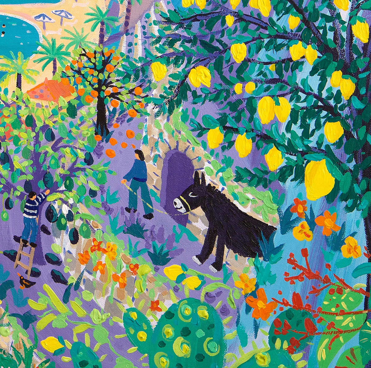 John Dyer Painting. Sailing past the Jardin Des Antipodes, Menton. 80cm x 80cm acrylic on canvas John Dyer
