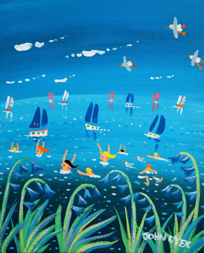 John Dyer Painting. Blue Bathing Belles.
12 x 10 inches, acrylic on canvas John Dyer