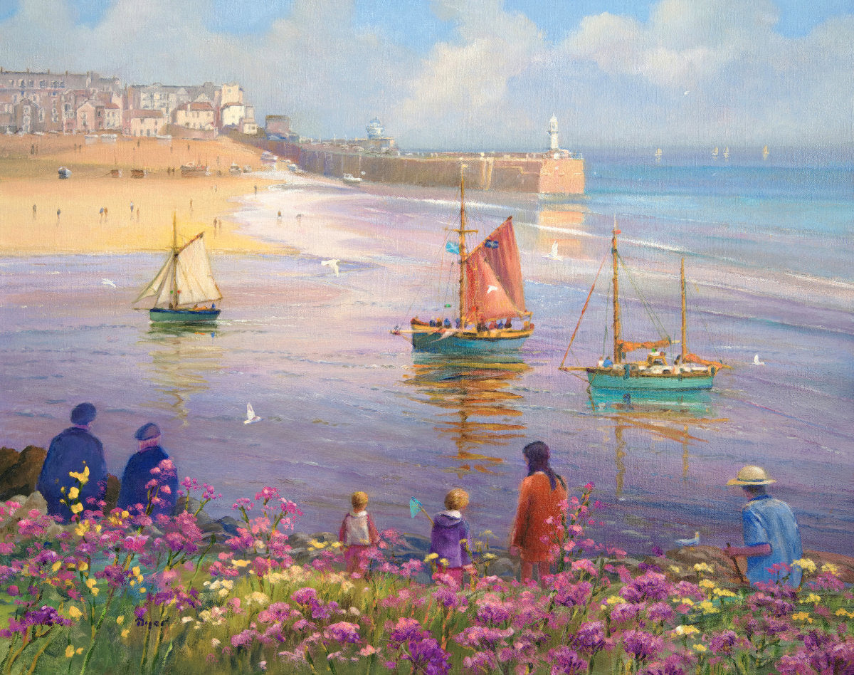 'Soft Light & Summer Flowers, St Ives', 24x30 inches original art oil on canvas. Paintings of Cornwall. Cornish Artist Ted Dyer. Cornwall Art Gallery Ted Dyer
