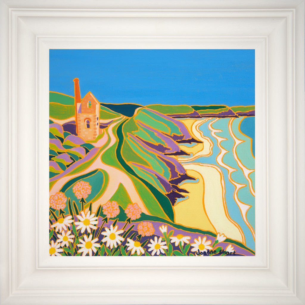 Framd painting of the tin mine in Cornwall at Chapel Porth at St Agnes by Cornish artist Joanne Short.