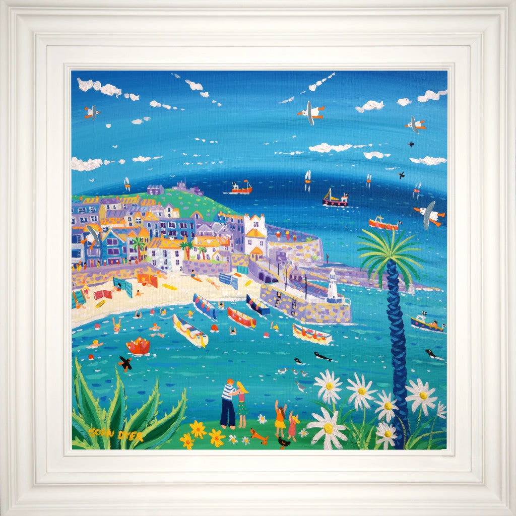 'View across the Harbour, St Ives', 24x24 inches acrylic on canvas. Painting by Cornish Artist John Dyer. Cornish Art from our Cornwall Art Gallery John Dyer