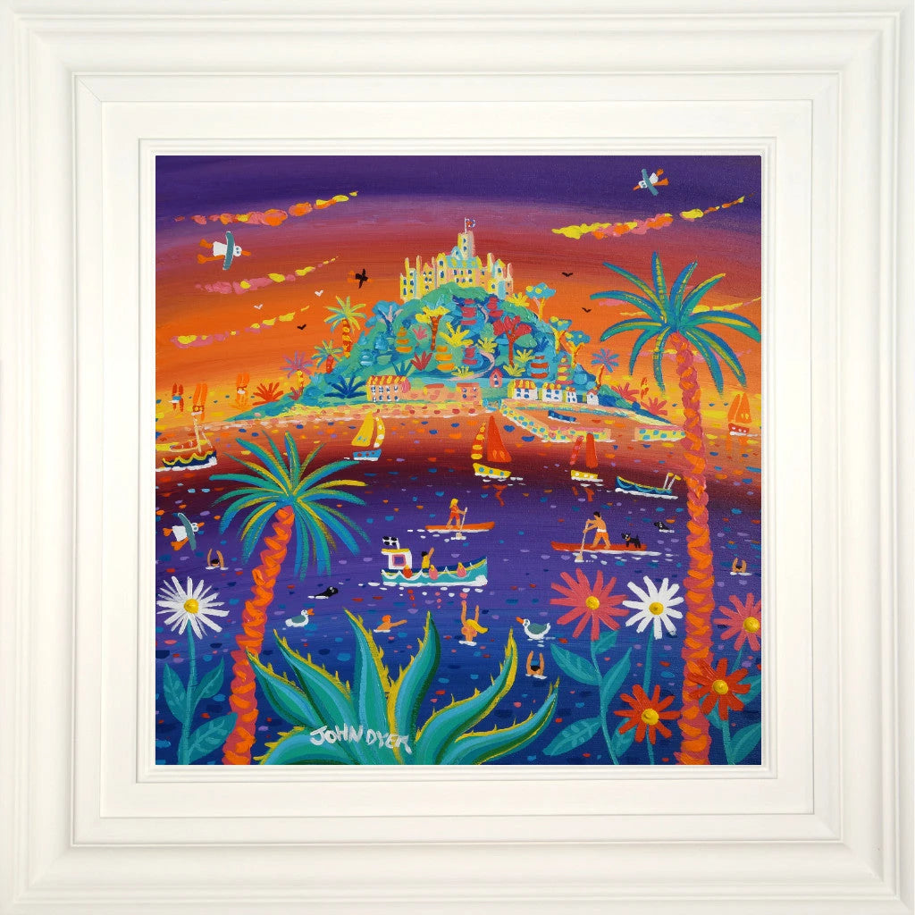 John Dyer Painting. Sunset Paddle Boarding at the Mount. 18 x 18 inches, acrylic on canvas John Dyer