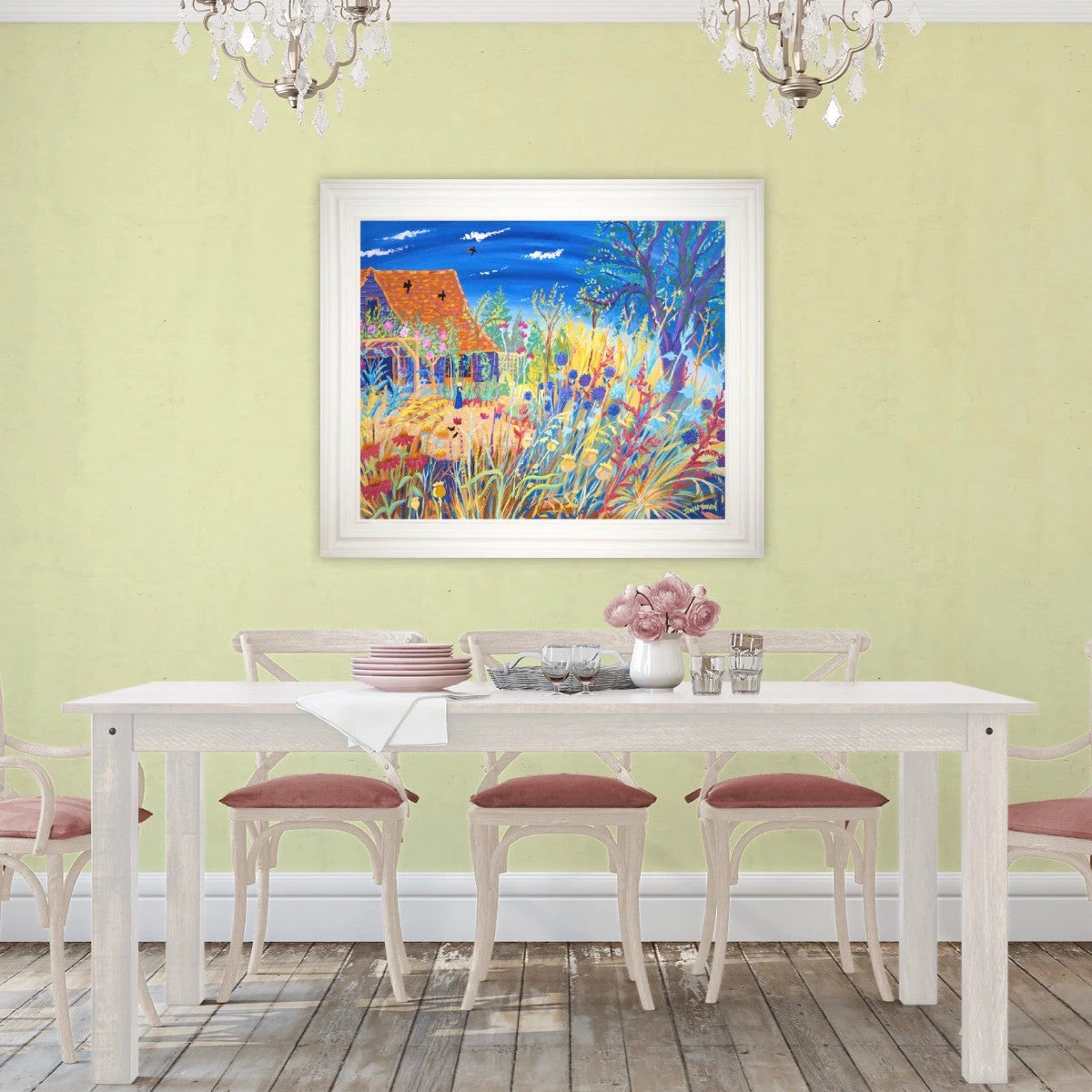 Painting by John Dyer. Late Summer in the Garden. Kim Wilde's garden. John Dyer