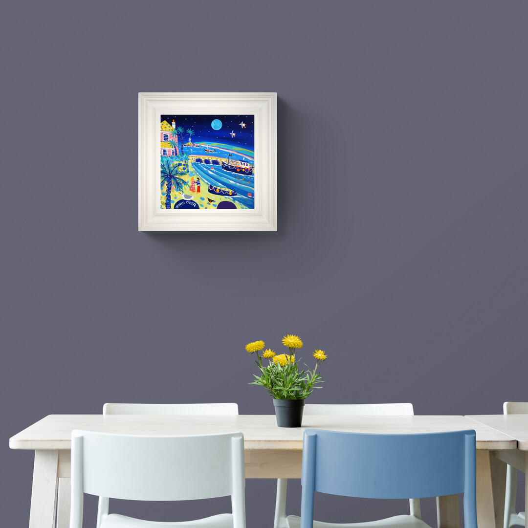 'Moonlit Lovers, St Ives', 12x12 inches acrylic on canvas. Paintings of Cornwall by Cornish Artist John Dyer. Cornwall Art Gallery