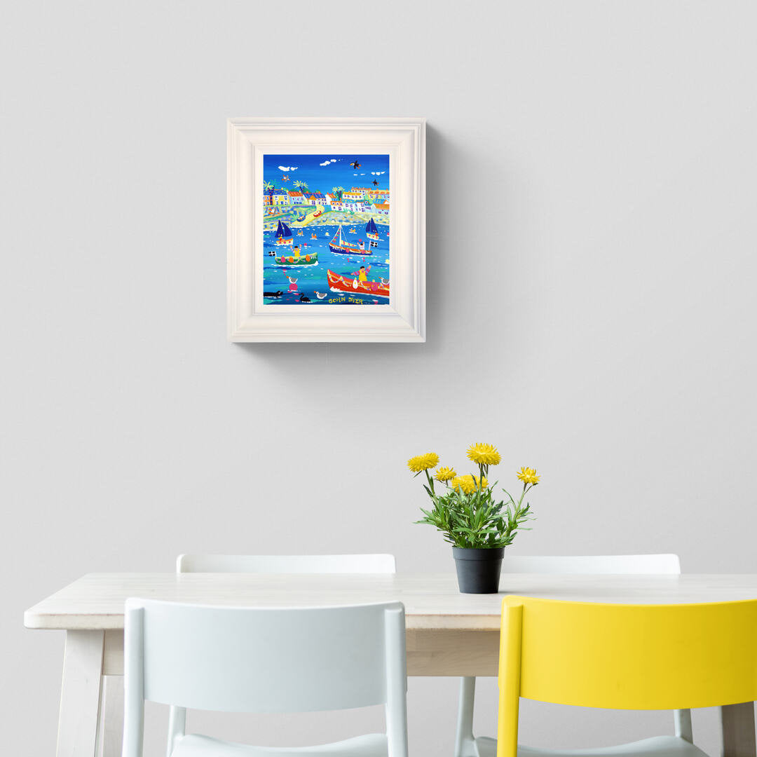 'High Tide Portscatho', 12x10 inches acrylic on canvas. Paintings of Cornwall. Cornish Artist John Dyer. Cornwall Art Gallery