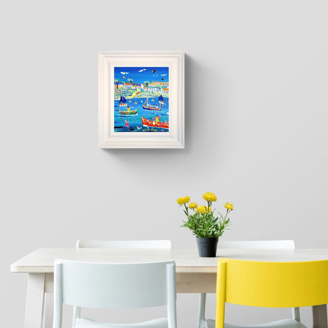 'High Tide Portscatho', 12x10 inches acrylic on canvas. Paintings of Cornwall. Cornish Artist John Dyer. Cornwall Art Gallery John Dyer