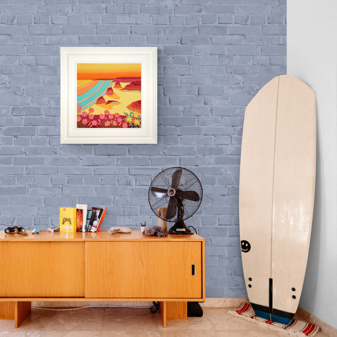 Original Painting by Joanne Short. Summer Sunset, Bedruthan Steps, Cornwall. 18 x 18 inches oil on canvas