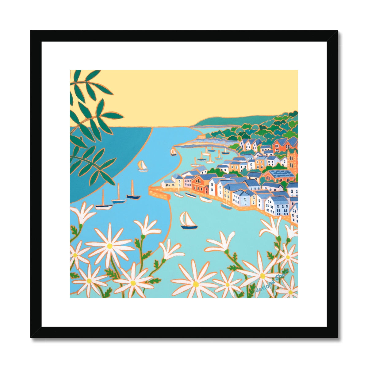 Joanne Short Framed Open Edition Cornish Fine Art Print. 'Looking down at the River, Fowey'. Cornwall Art Gallery