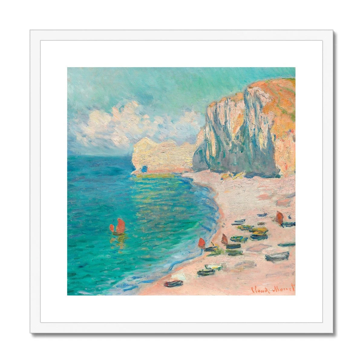 Claude Monet Framed Open Edition Art Print. 'The Beach and the Falaise d'Amont'. Art Gallery Historic Art Claude Monet