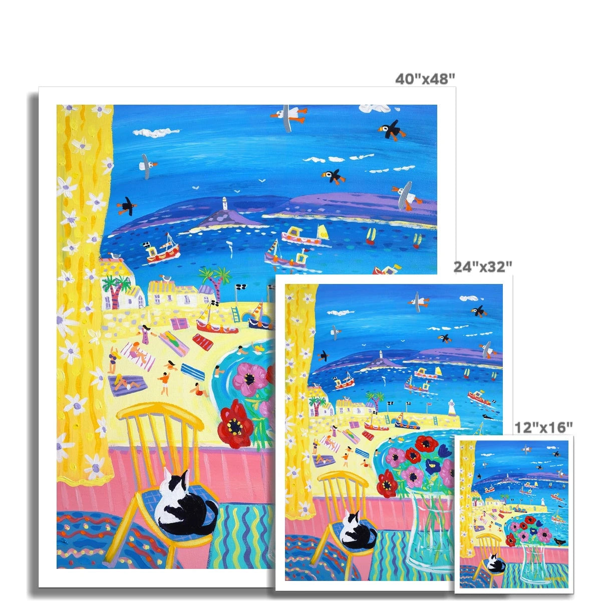 John Dyer Fine Art Print. Open Edition Cornish Art Beach Print. 'Cat Snoozing on the Chair, St Ives'. Cornwall Art Gallery John Dyer