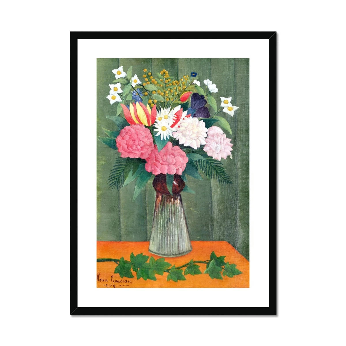 'Flowers in a Vase'. Garden Flowers. Still Life by Henri Rousseau. Framed Open Edition Fine Art Print. Historic Art Henri Rousseau