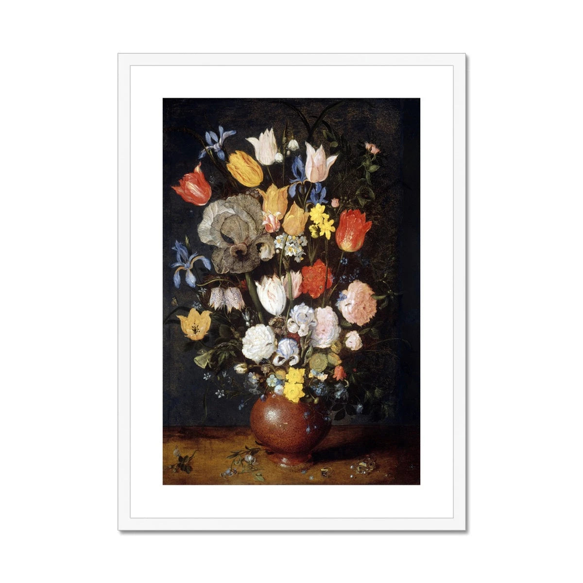 'Bouquet of Flowers in an Earthenware Vase'. Garden Flowers. Still Life by Jan Breughel the Elder. Framed Open Edition Fine Art Print. Historic Art Jan Breughel the Elder
