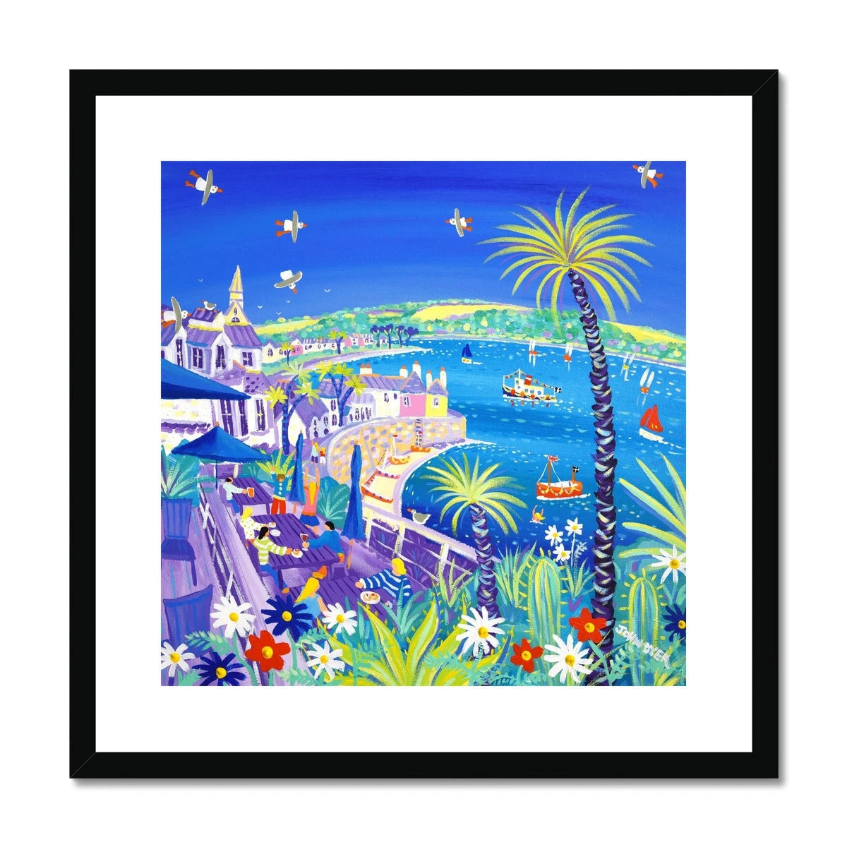 John Dyer Framed Open Edition Cornish Art Print. 'Teatime Treats at the Tresanton Hotel, St Mawes'. Cornwall Art Gallery John Dyer