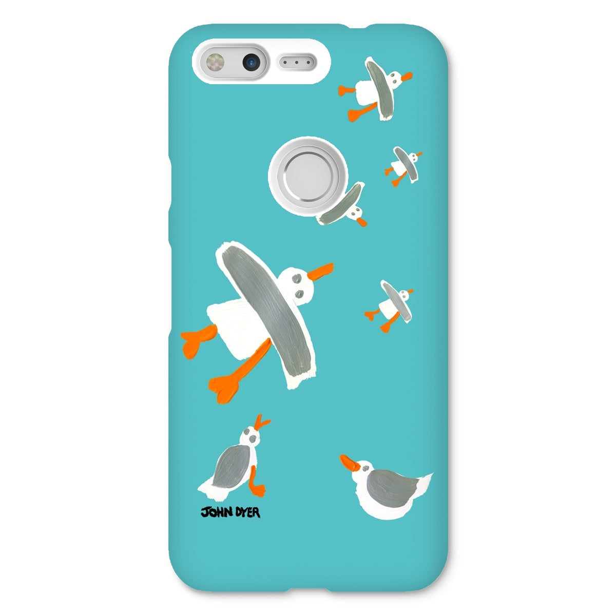 Snap Art Phone Case. Cornish Seagulls - Teal Colour. Artist John Dyer. Cornwall Art Gallery
